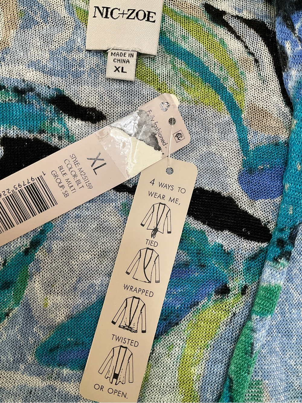 NIC + ZOE Island Beat 4 Way Cardigan Multi Blue Size XL NWT - Picture 6 of 6